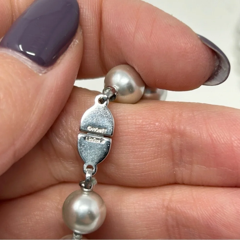 Vintage Monet Silver Tone Glass Faux Pearl Beaded Long Necklace 34